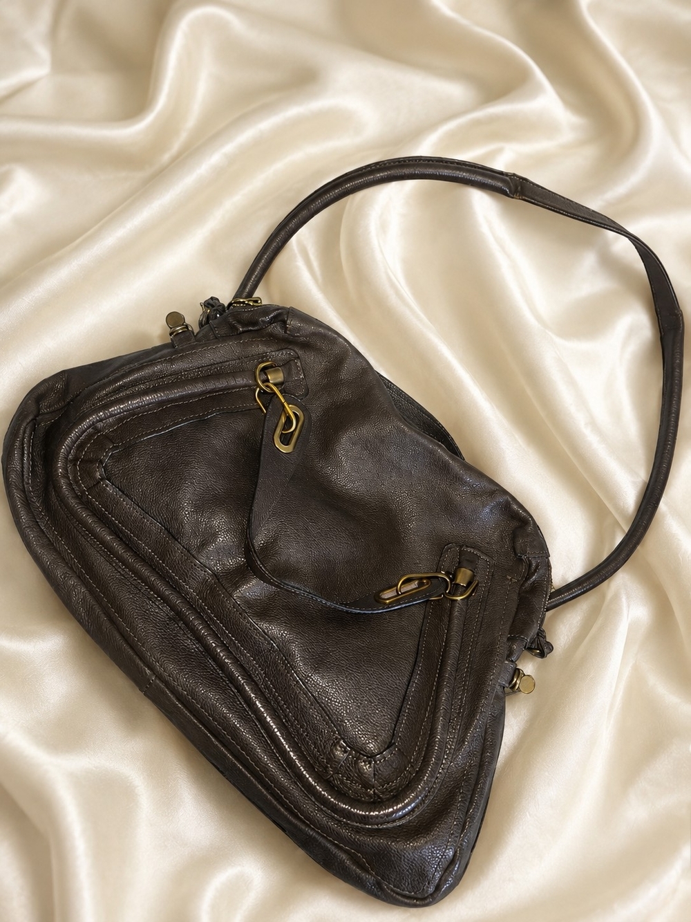 Chloe Paraty Vintage Dark Gray/Taupe Satchel with Gold Hardware